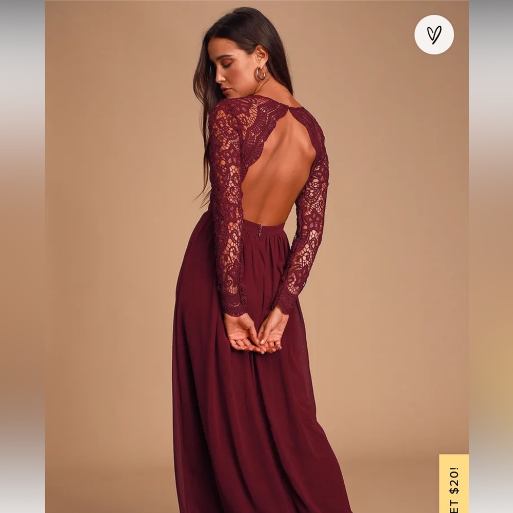 Awaken My Love Burgundy Long Sleeve Lace Maxi Dress by LULUS